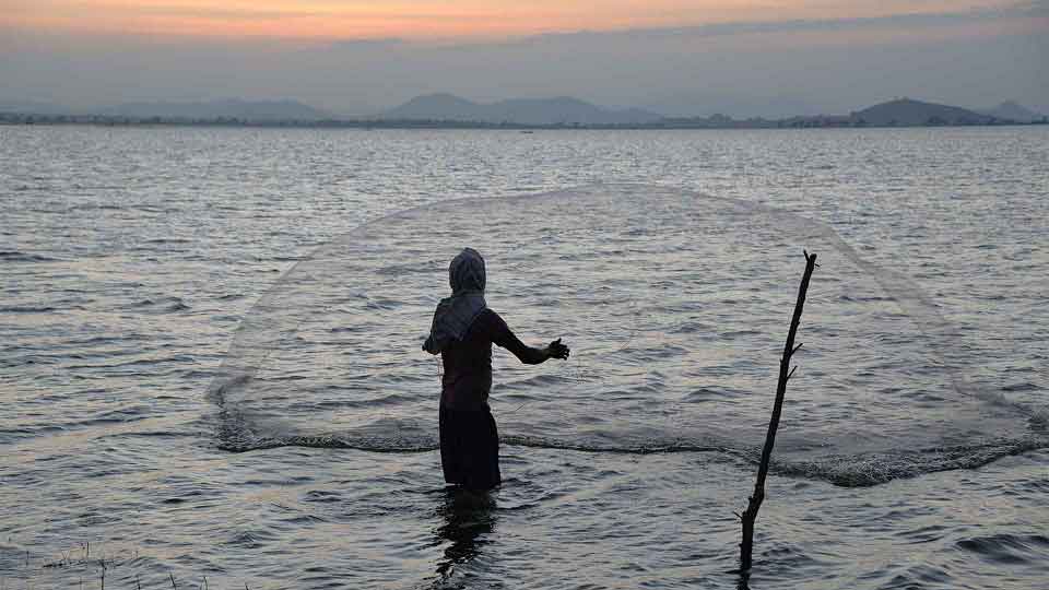 Fisherman throwing net, Sinnamuthuwaram